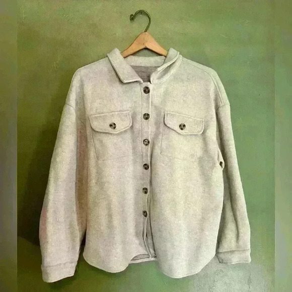 Cream Button-Up Shacket, Size XL - Picture 1 of 5